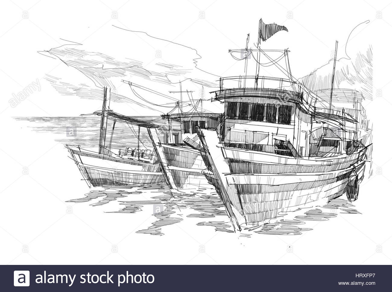 1300x970 How To Draw A Fishing Boat Drawn Yacht Line Drawing Pencil - Fishing Boat Line Drawing