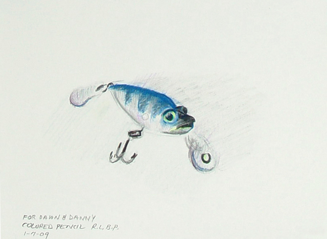 640x468 lou posner artwork fishing lure original drawing pencil - Fishing Lure Drawing
