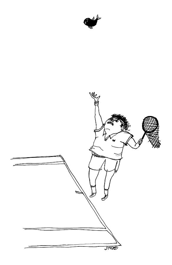585x900 a tennis player holds a fishing net instead drawing - Fishing Net Drawing
