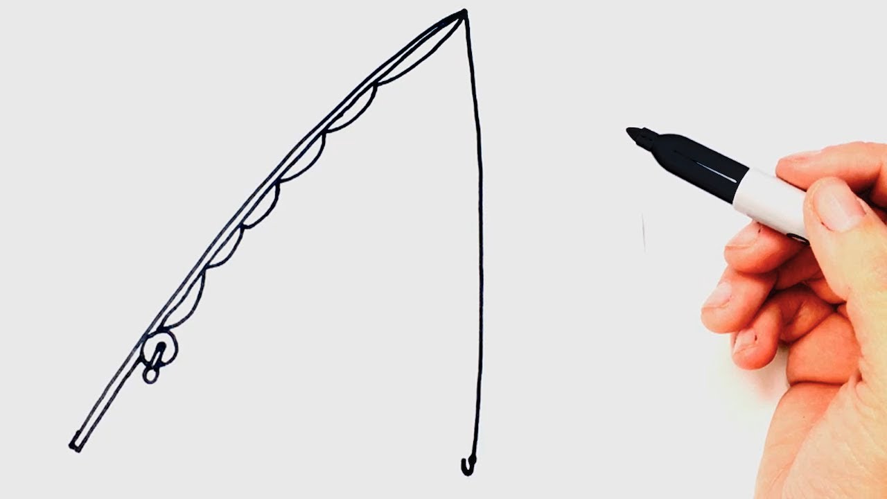 1280x720 how to draw a fishing rod step - Fishing Pole Drawing