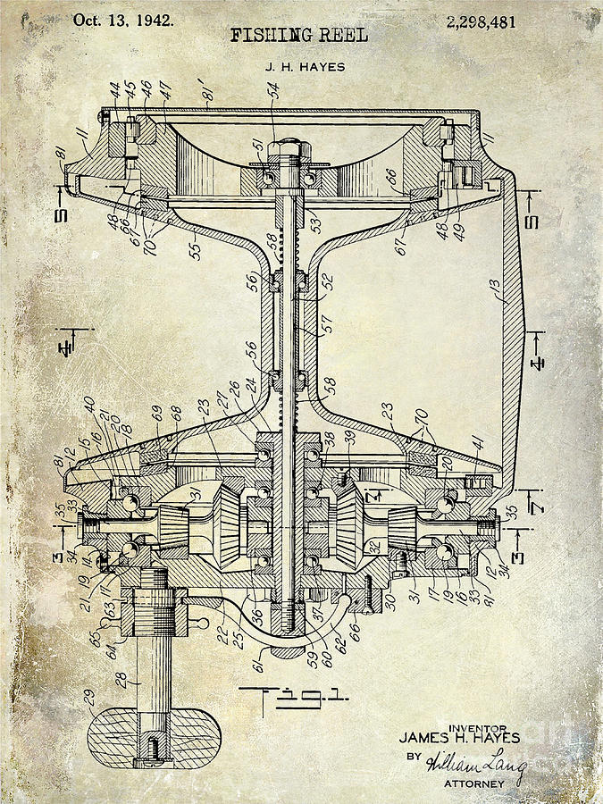 675x900 Fishing Reel Patent Drawing Photograph - Fishing Reel Drawing