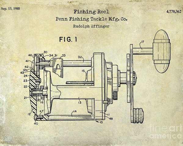 599x480 Penn Fishing Reel Patent Drawing Poster - Fishing Reel Drawing