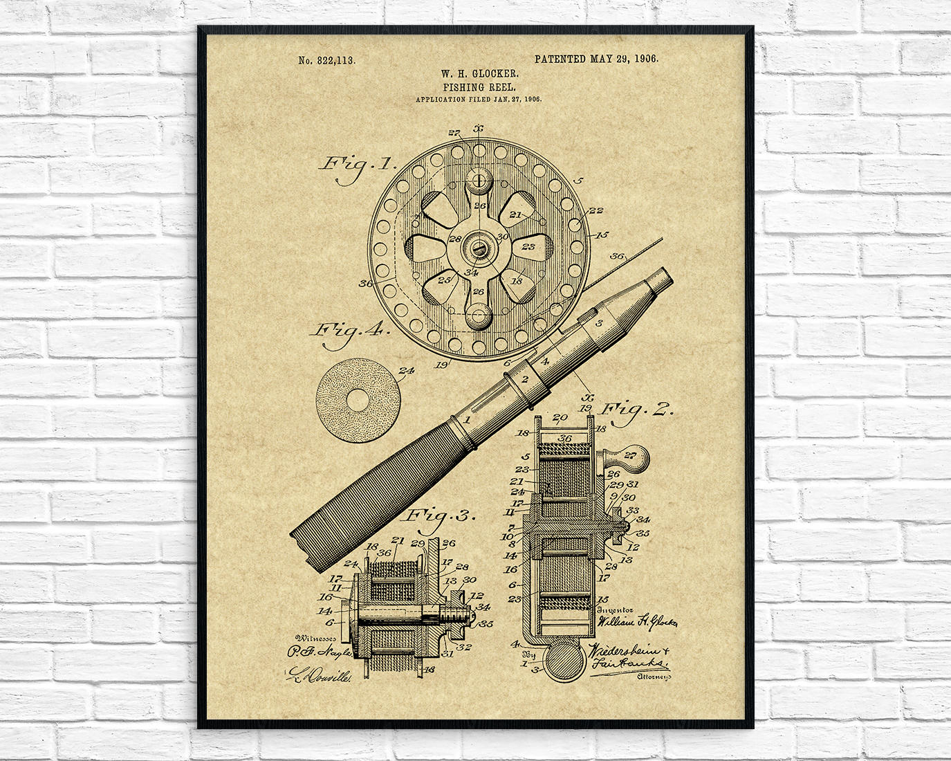 1375x1100 Fishing Reel Patent Art Print Nautical Art Boat Rod And Etsy - Fishing Reel Drawing