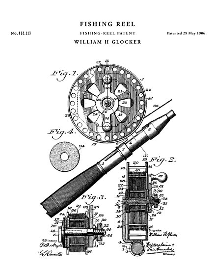 440x550 Fishing Reel Patent Drawing Blueprint Posters - Fishing Reel Drawing