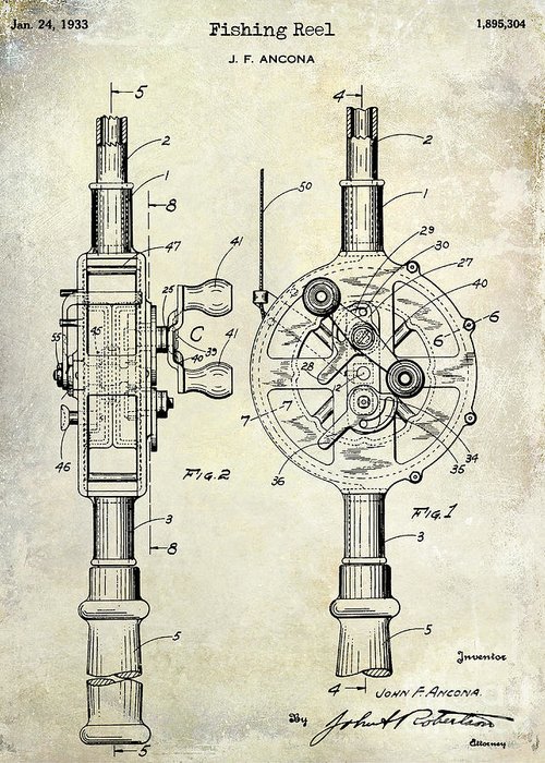 500x700 Fishing Reel Patent Drawing Greeting Card For Sale - Fishing Reel Drawing