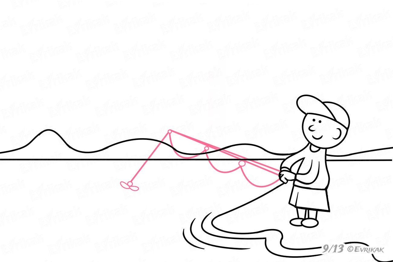 1300x867 how to draw a fisherman with a fishing rod using a pencil - Fishing Rod Drawing
