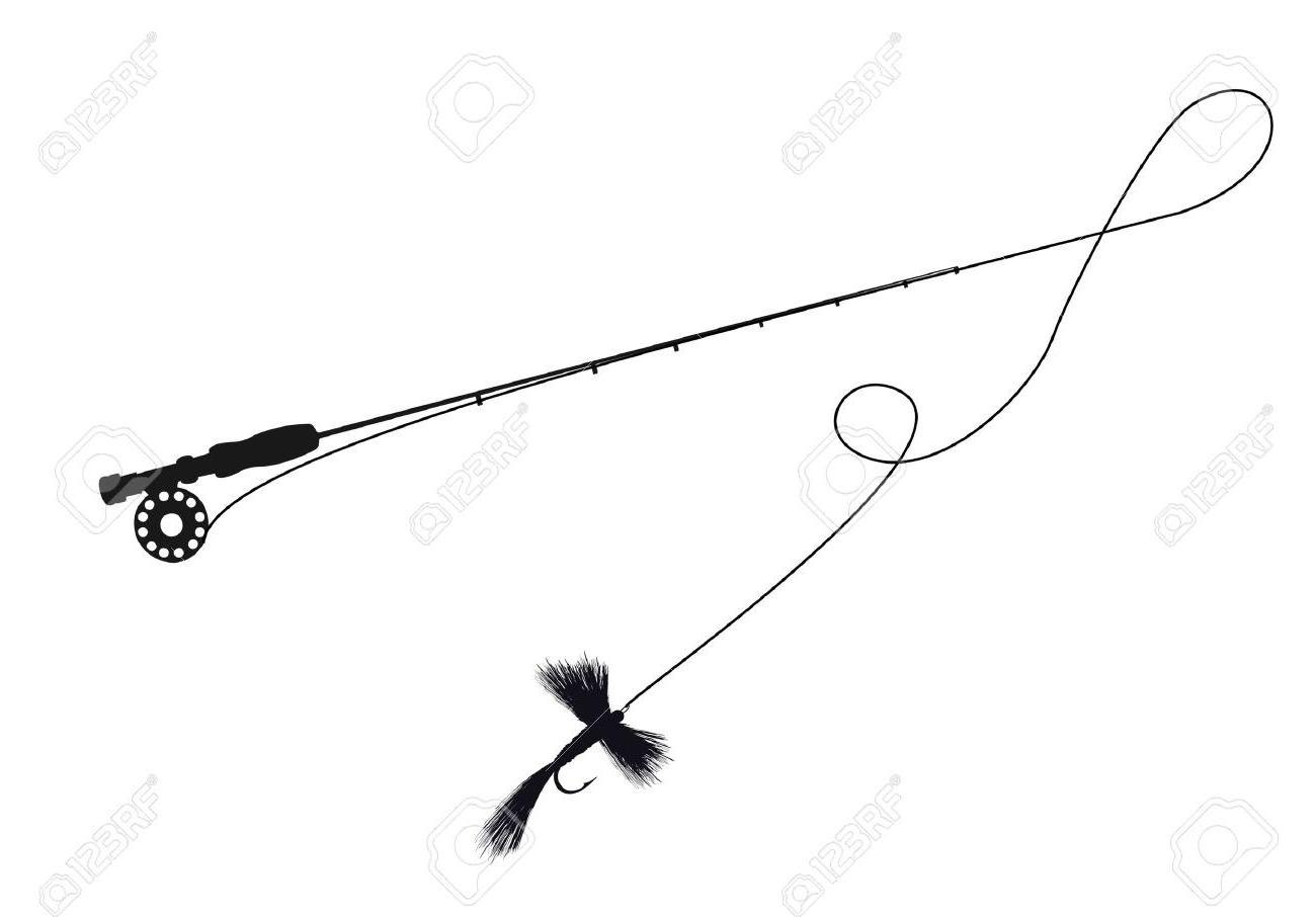 1300x906 best free hd silhouette illustration of fishing rod and fly lure - Fishing Rod Drawing