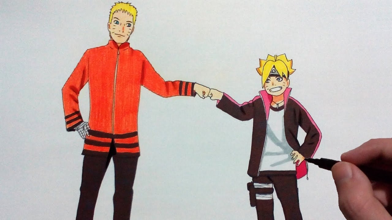 1280x720 Seventh Hokage Naruto Uzumaki And Boruto Uzumaki Fist Bump Speed - Fist Bump Drawing