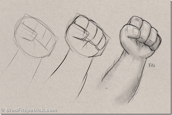 604x404 learn how to draw a fist step - Fist Drawing