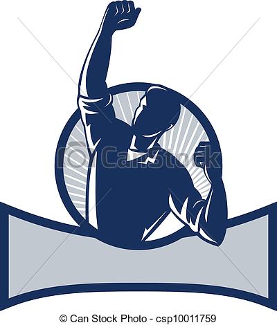 400x470 worker pumping fist retro illustration of a male worker pumping - Fist Pump Drawing