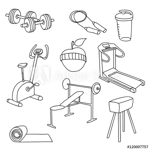 500x500 fitness gym equipment hand draw doodle set icons - Fitness Drawing