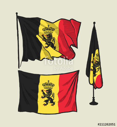 460x500 Flag Of Belgium Set Drawing Illustration - Flag In The Wind Drawing