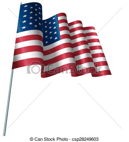427x470 Illustration American Flag Waving Wind, Isolated On White - Flag In The Wind Drawing
