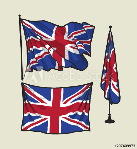 460x500 United Kingdom Flag Set - Flag In The Wind Drawing