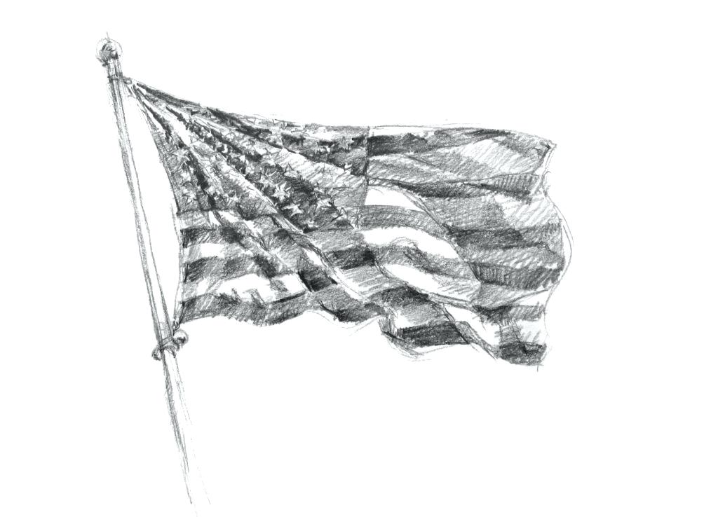 1024x738 Coloring Pages For Adults Pdf To Print Flowers Out Waving Flag - Flag In The Wind Drawing