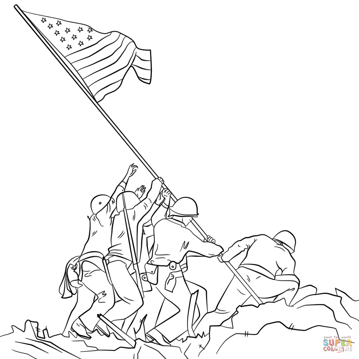 1186x1186 Soldiers Putting Flag Up Drawing Clipart - Flag Line Drawing