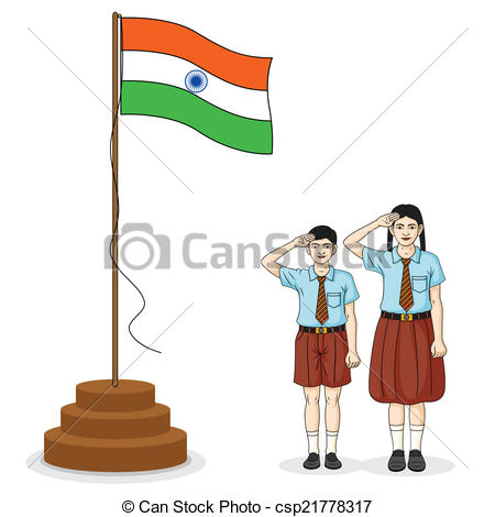 450x470 Indian Student Saluting Flag Of India In Vector Background - Flag Of India Drawing