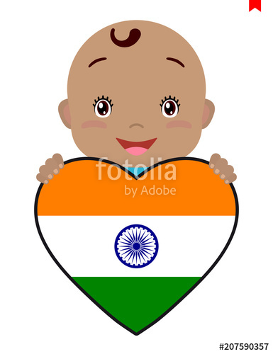385x500 Smiling Face Of A Child, A Baby And A India Flag In The Shape - Flag Of India Drawing