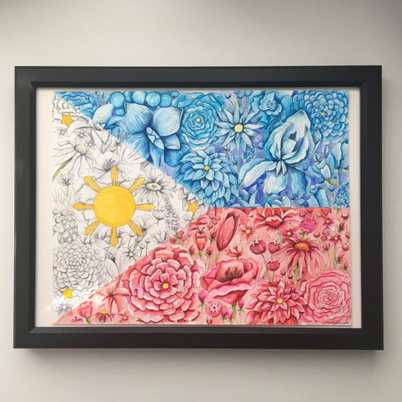 570x570 Flag Of The Philippines Flowers And Plants Watercolor Etsy - Flag Of The Philippines Drawing