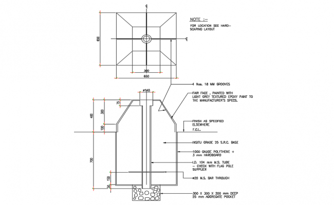 650x400 Flag Pole Details Dwg - Flag Pole Drawing