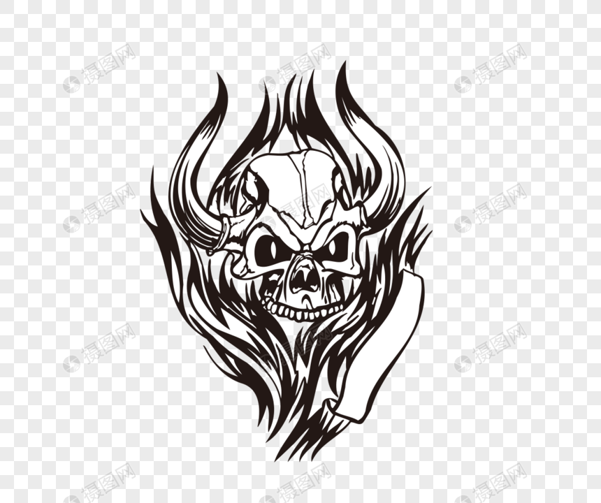 860x720 Vector Black Line Drawing Flame Skull Tattoo Pattern Png - Flame Line Drawing