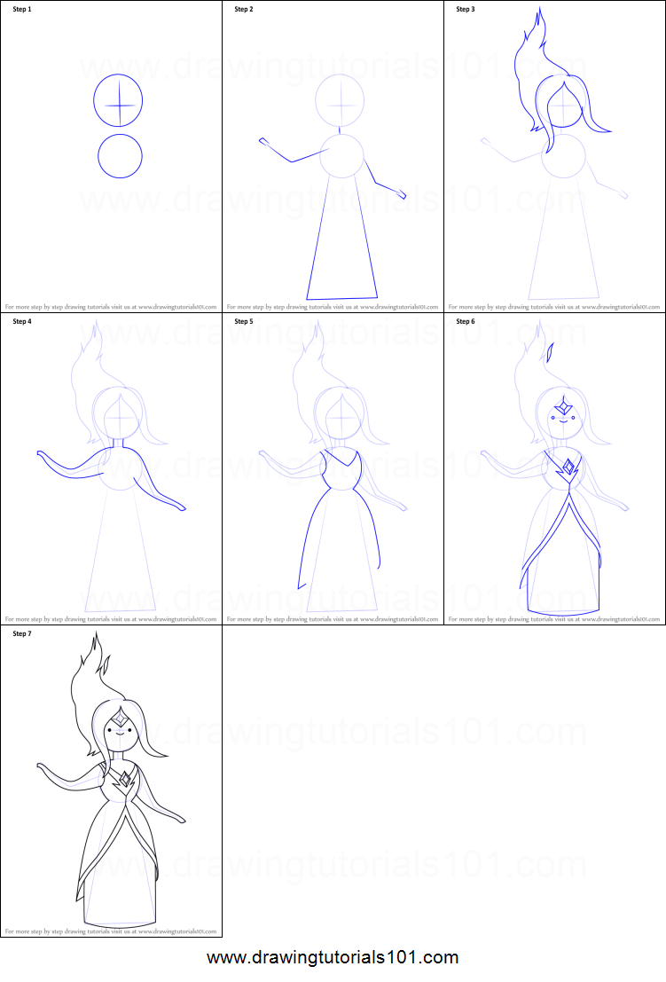 751x1107 How To Draw Flame Princess From Adventure Time Printable Step - Flame Princess Drawing
