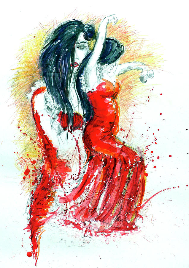 637x900 Flamenco Dancer Of Palma De Mallorca Drawing - Flamenco Dancer Drawing