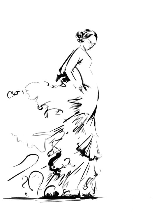 570x726 Flamenco Dancer Fine Art Print, Black And White Dance Minimalist - Flamenco Dancer Drawing