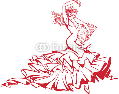 400x318 Young Beautiful Spanish Flamenco Dancer In Long Dress With Fan - Flamenco Dancer Drawing