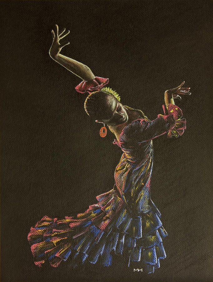 681x900 flamenco dancer in flowered dress drawing - Flamenco Drawing