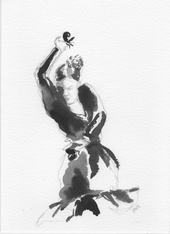 570x783 flamenco dancer drawing watercolor pastel wall etsy - Flamenco Drawing