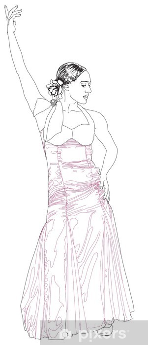 301x700 the girl dancing flamenco vector drawing sticker we - Flamenco Drawing