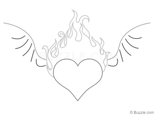 500x370 Easy Instructions To Draw A Heart - Flames Outline Drawing