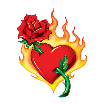 350x350 glitter flaming heart and rose temporary tattoo - Flaming Heart Drawing