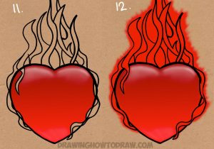 300x210 how to draw a heart on fire how to draw a flaming heart on fire - Flaming Heart Drawing