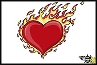 200x134 how to draw flaming hearts with flames and on fire with easy step - Flaming Heart Drawing
