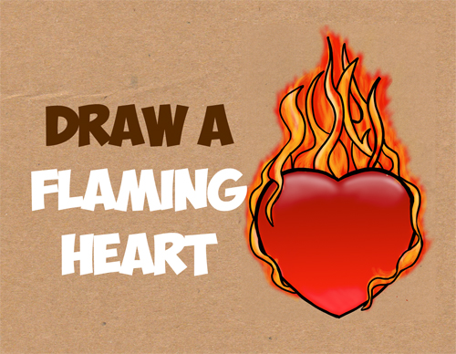 500x388 how to draw a flaming heart on fire with step - Flaming Heart Drawing