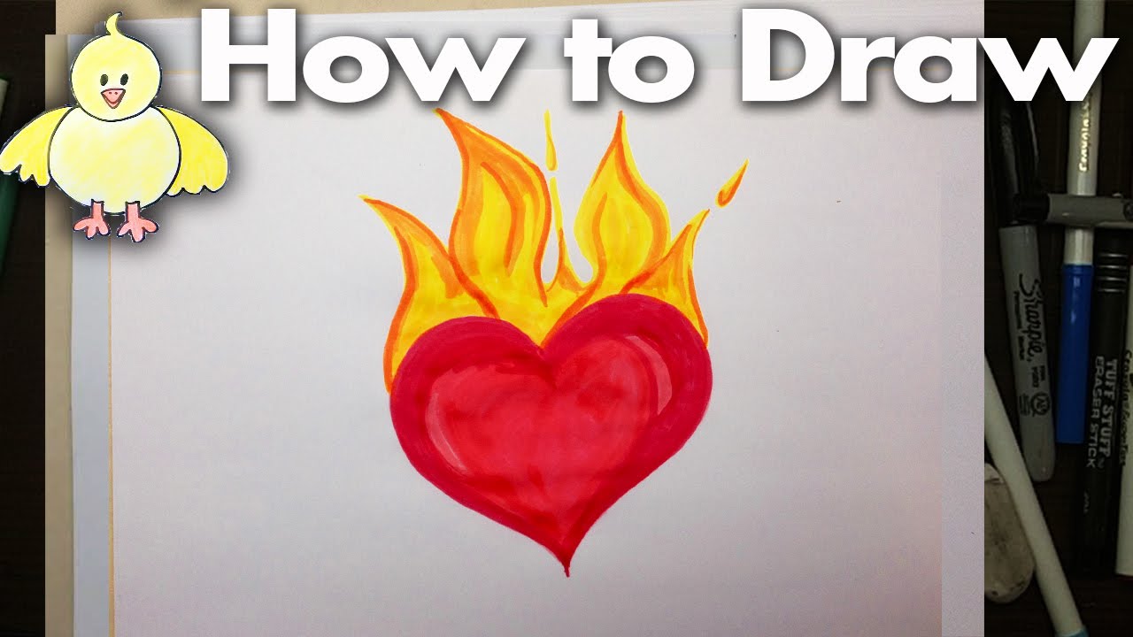 1280x720 how to draw and easy cartoon flaming heart step - Flaming Heart Drawing
