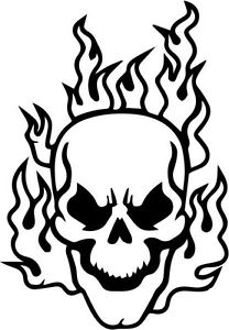 208x300 flaming skull decal sticker car truck window tall white color - Flaming Skull Drawing