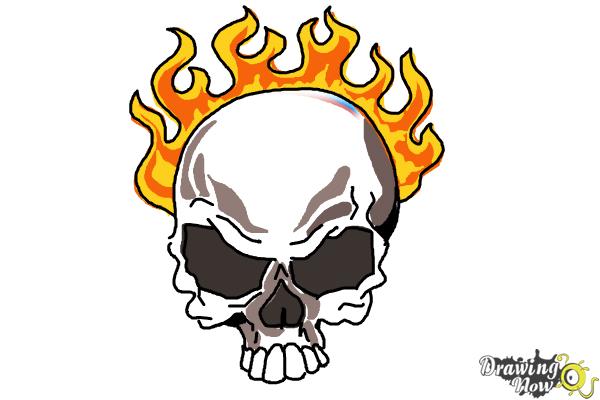 How To Draw A Skull On Fire - Flaming Skull Drawing. 