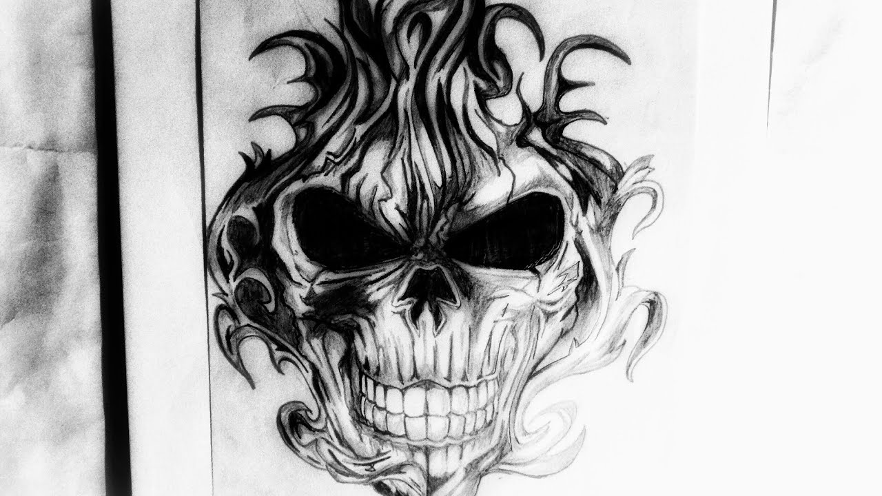 1280x720 how to draw a flaming skull tattoo design - Flaming Skull Drawing