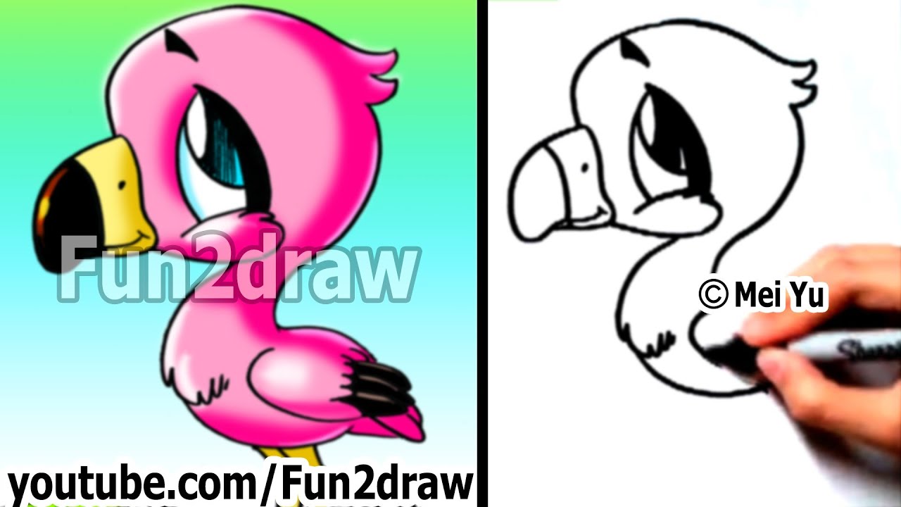 1280x720 How To Draw Animals - Flamingo Cartoon Drawing