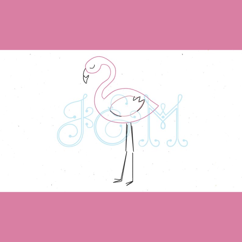 794x794 Flamingo Flamingle Single Bean Stitch Outline Sketch Vintage Etsy - Flamingo Drawing Outline