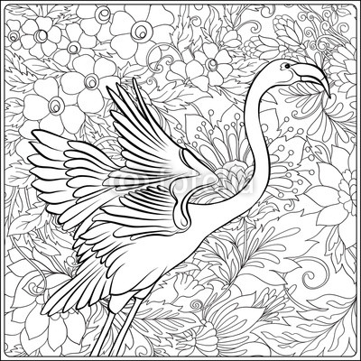 400x400 Flamingo In Fantasy Flower Garden Outline Hand Drawing Good - Flamingo Drawing Outline