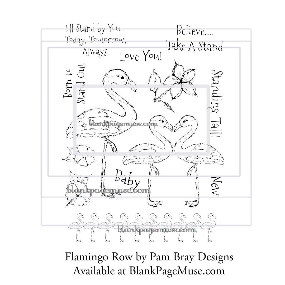 1200x1200 Flamingo Row Flamingo Line Art Rubber Stamps - Flamingo Line Drawing