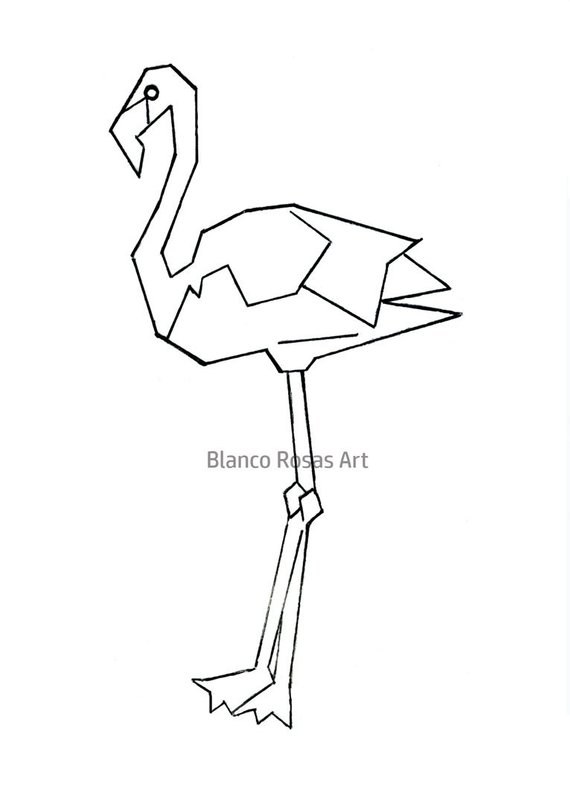 570x791 Art Print One Line Drawing Flamingo Etsy - Flamingo Line Drawing