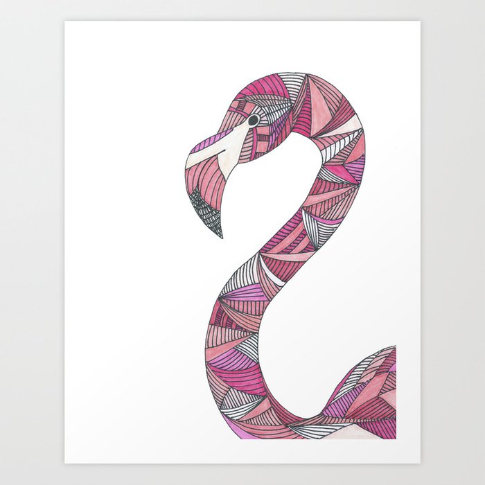 700x700 Pink Ombre Illustrated Line Art Flamingo Art Print - Flamingo Line Drawing