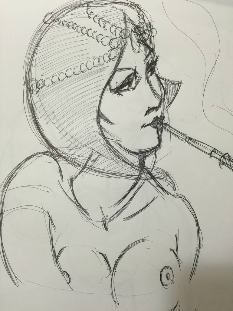 770x1027 flapper smoking drawing - Flapper Drawing