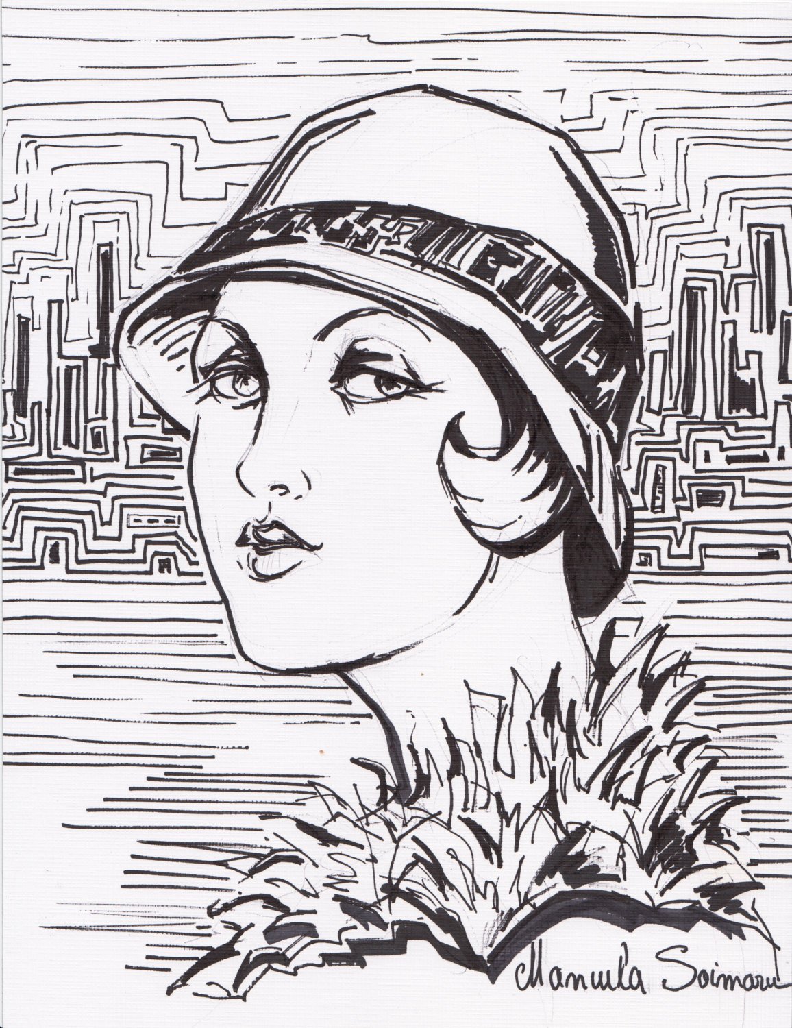 1156x1500 flapper girl drawing lady in hat fashion wall art fashion etsy - Flapper Girl Drawing