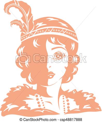 395x470 girl stencil flapper illustration a stencil illustration - Flapper Girl Drawing